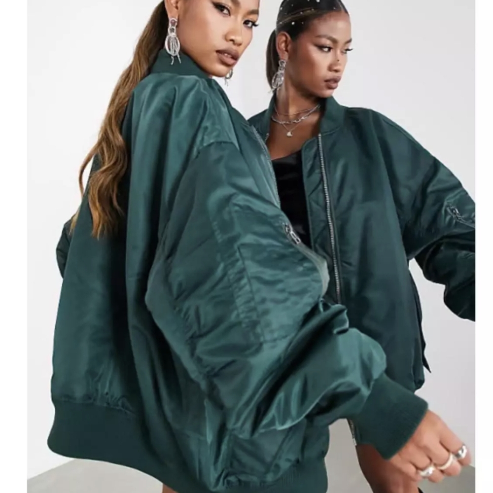 New Hudson Oversized Teal Bomber Jacket L NWT Quilted Lining